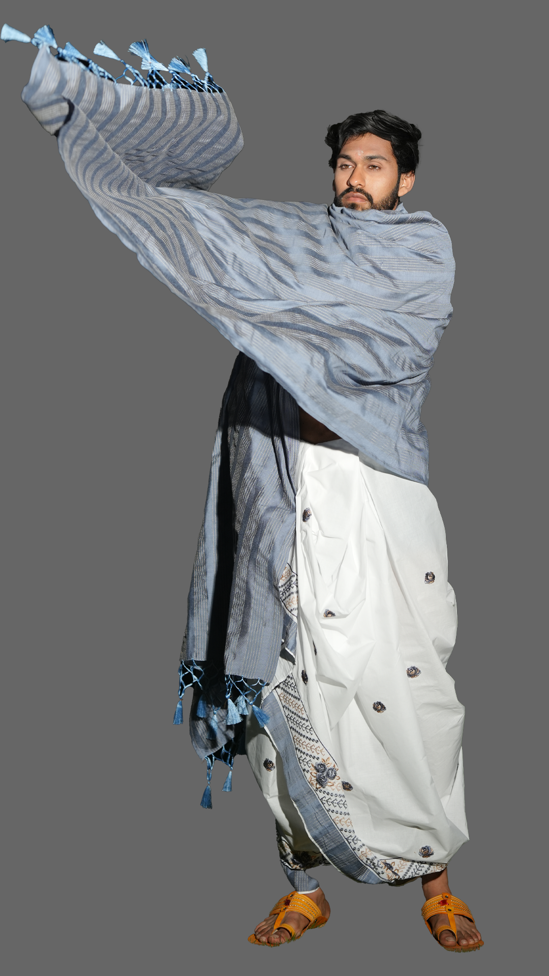 "Abhishek Jodi Dhoti in White & Gray 10x6) ratnadeepdhoti