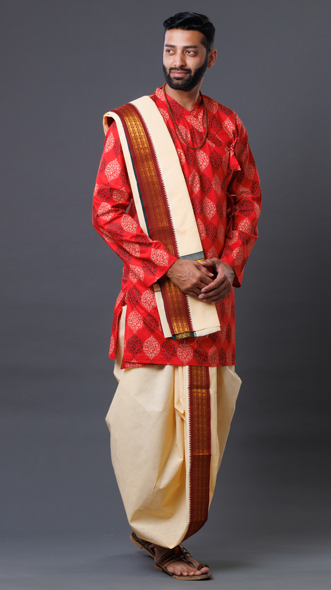 Sandal Cotton Dhoti Set with Khesh (10x6): Subtle Elegance Ratnadeep Dhoti