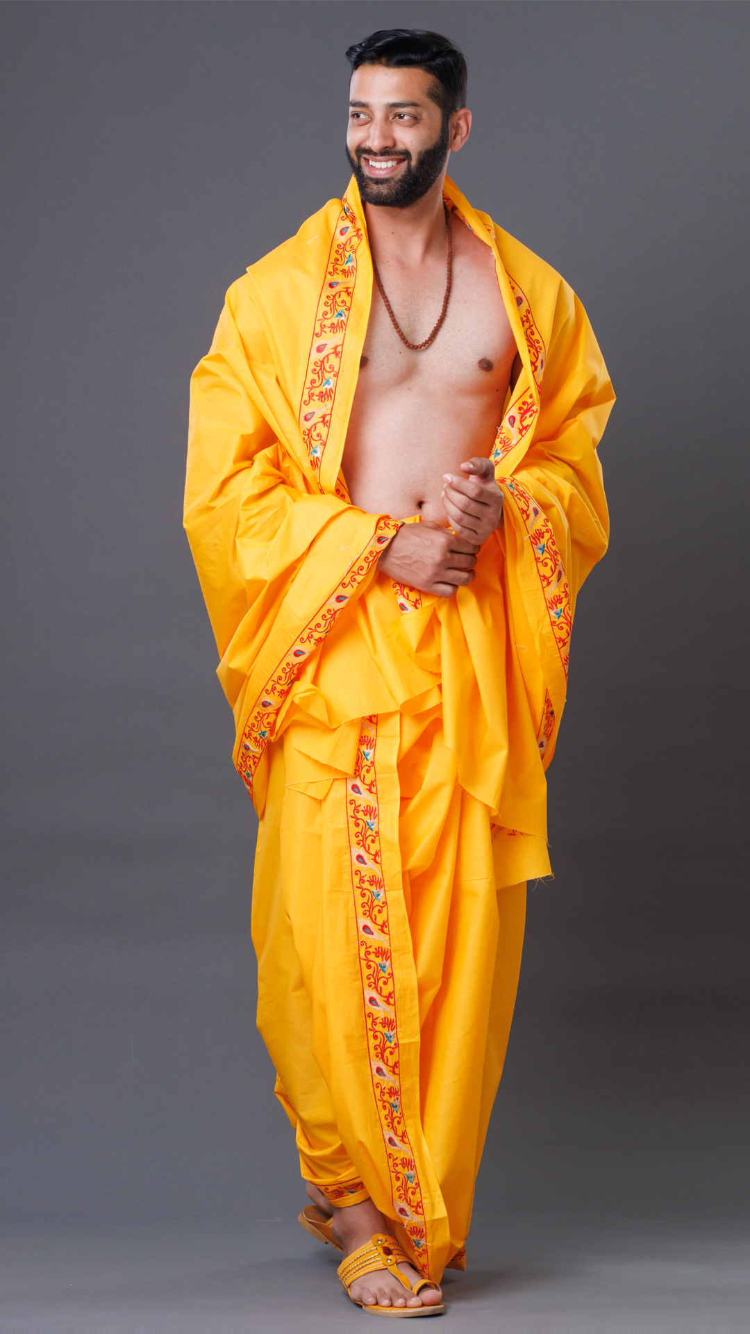 Mango Cotton Dhoti with Subtle Border Ratnadeep Dhoti
