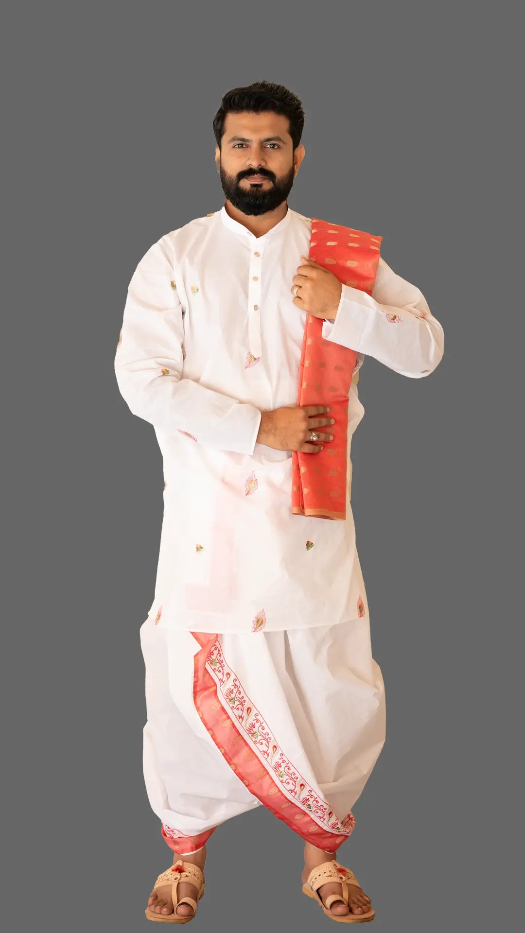 "Royal Pink & White 3-Piece Jodi Set ratnadeepdhoti