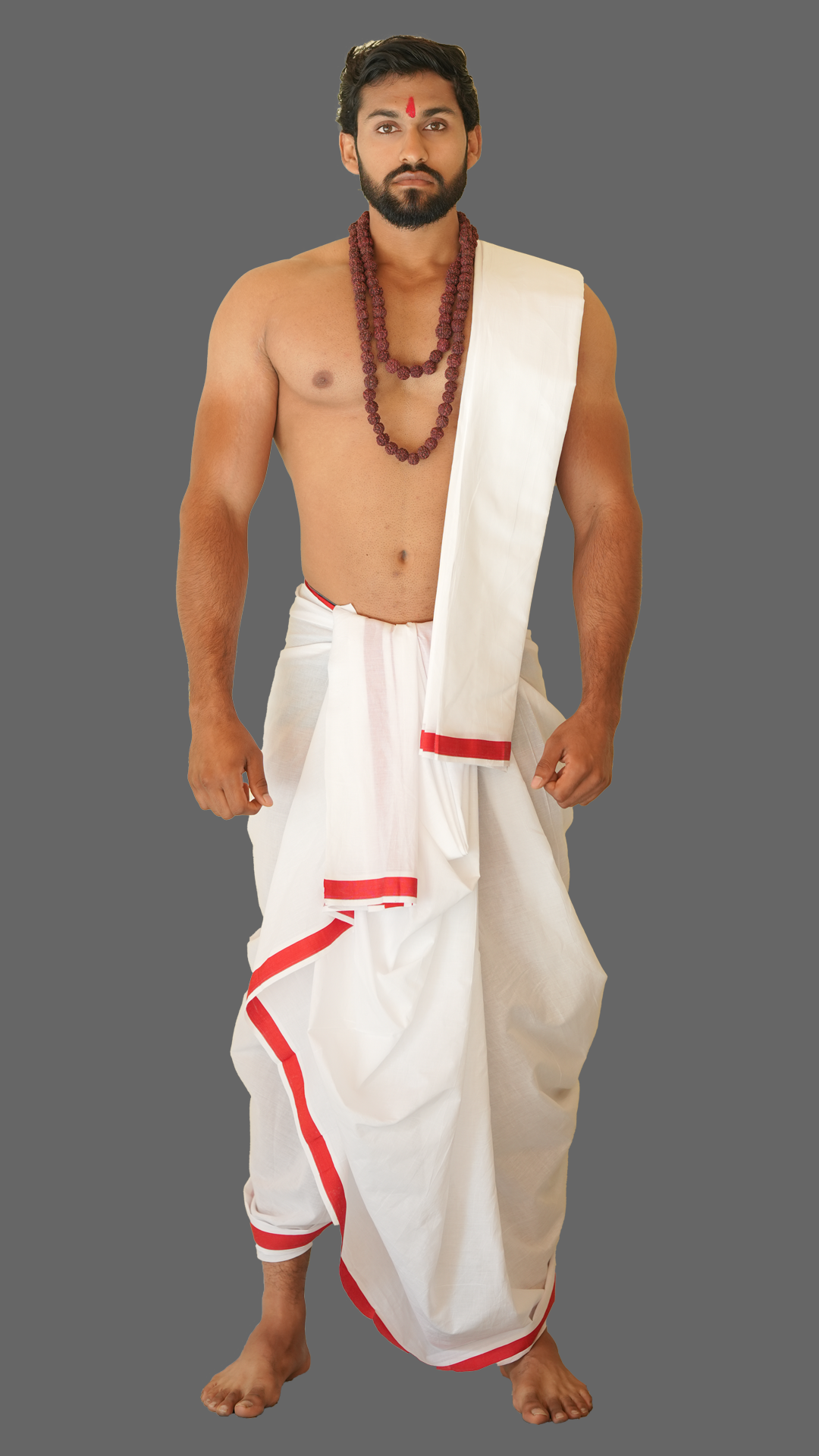 Thilana Jod with 1" Red Border White Cotton Dhoti ratnadeepdhoti