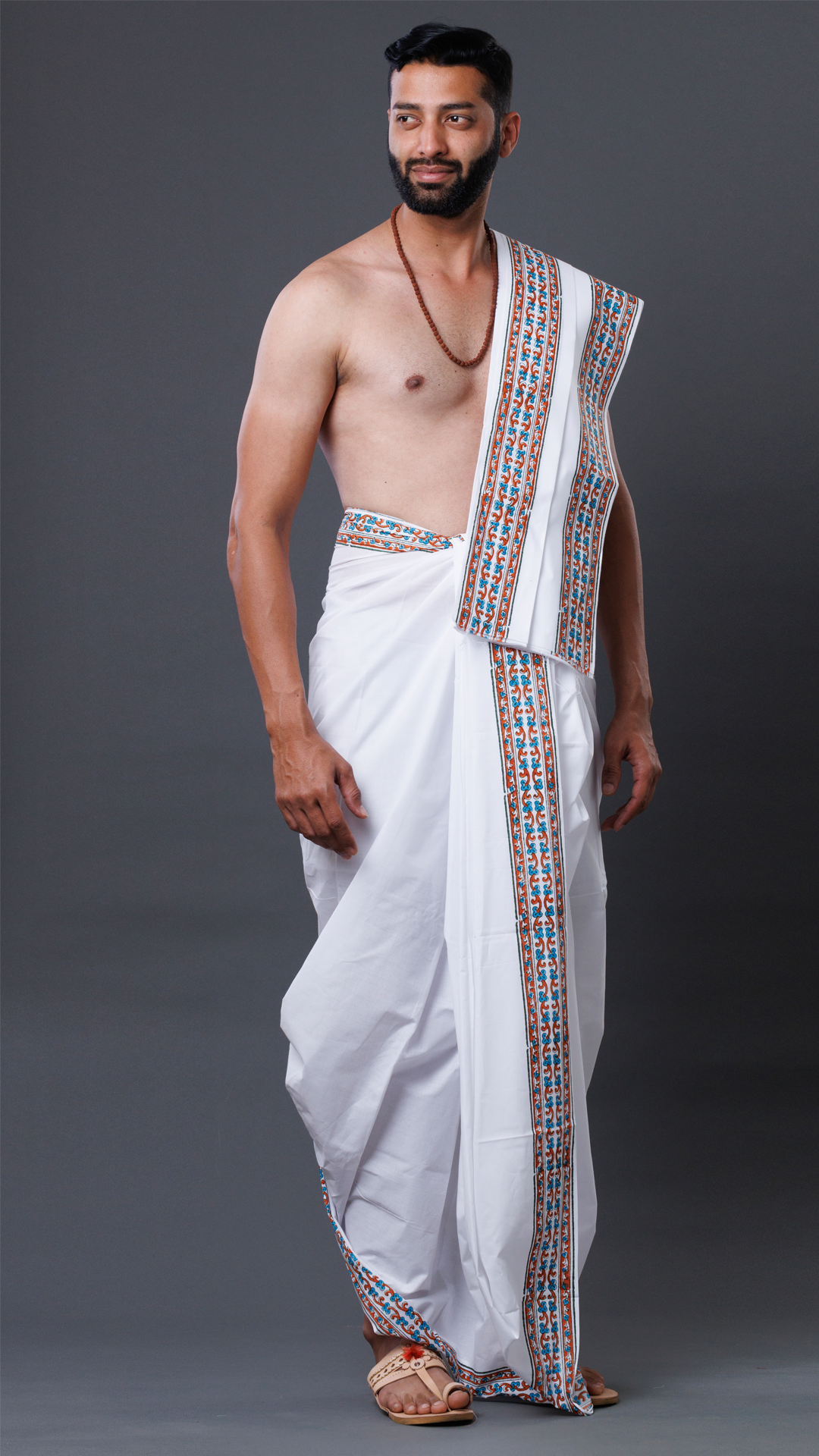 Boho Charm: Block Printed Border Cotton Dhoti (10x6) ratnadeepdhoti