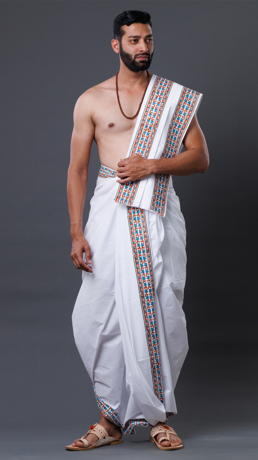 Boho Style Cotton Dhoti with Block Printed Border(10x6) ratnadeepdhoti