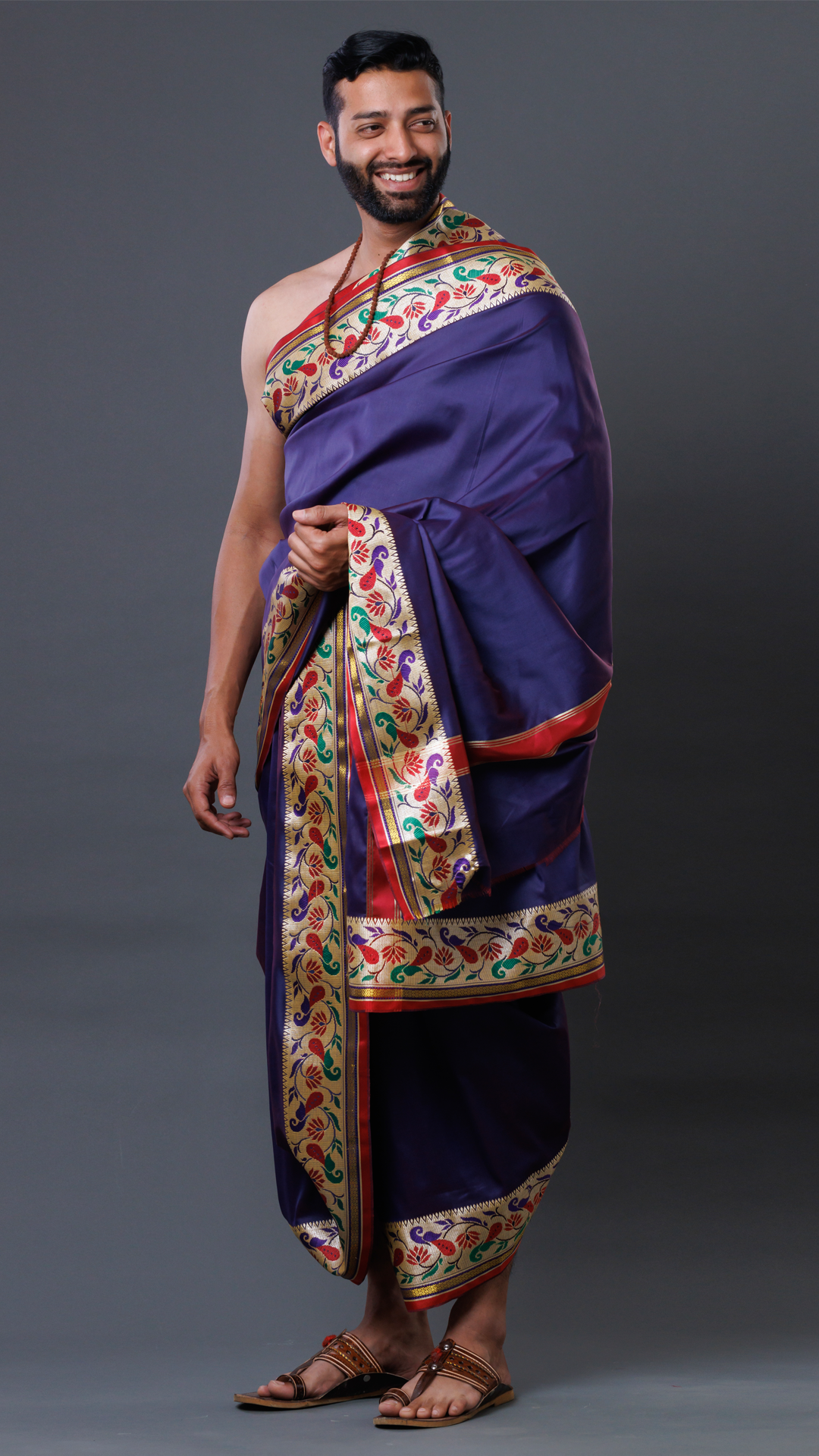 Navy Blue Silk Dhoti Set: Wonder Border Panchakacham Vesthi (10x6) ratnadeepdhoti