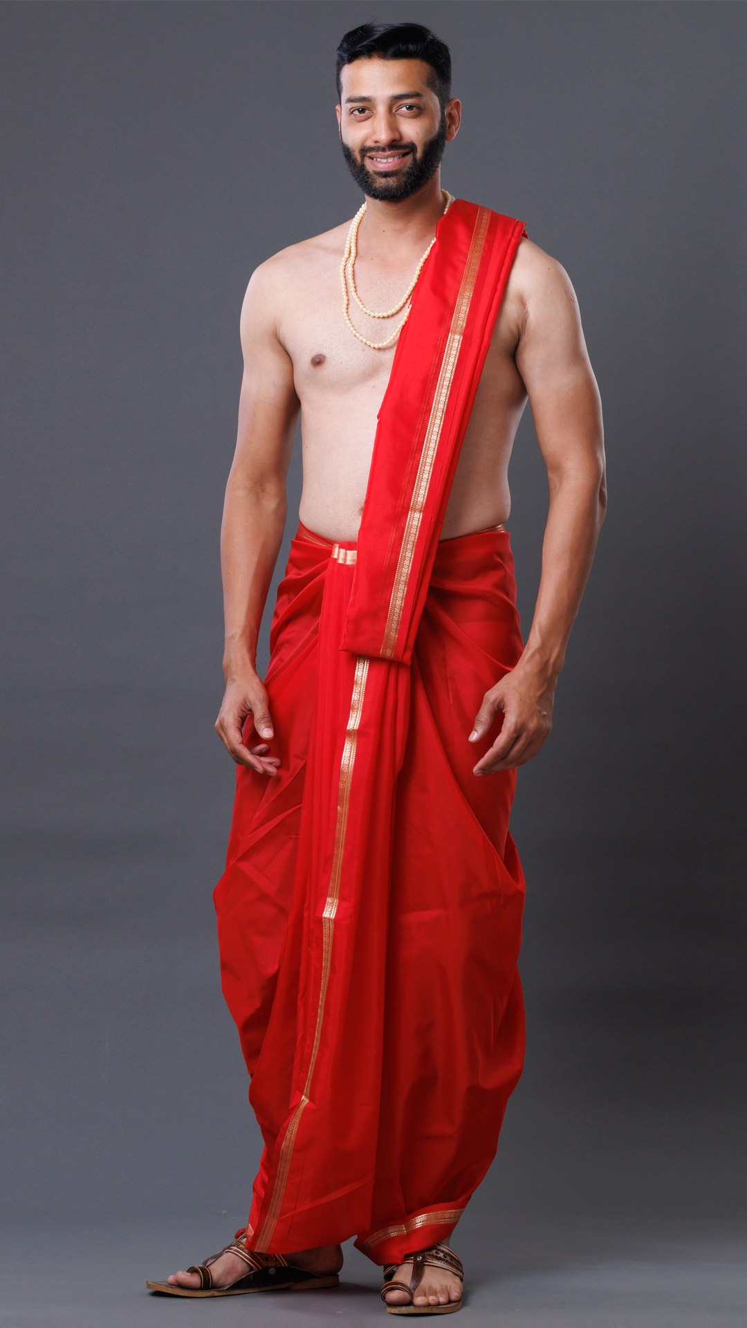 Pure Silk Red Dhoti Set (10x6): Timeless Style ratnadeepdhoti