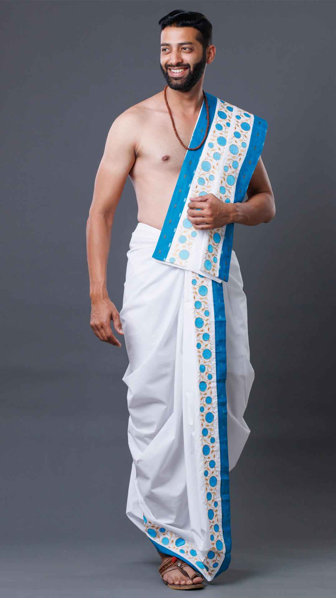 Classic Dhoti Set With Blue Border (10x6) ratnadeepdhoti