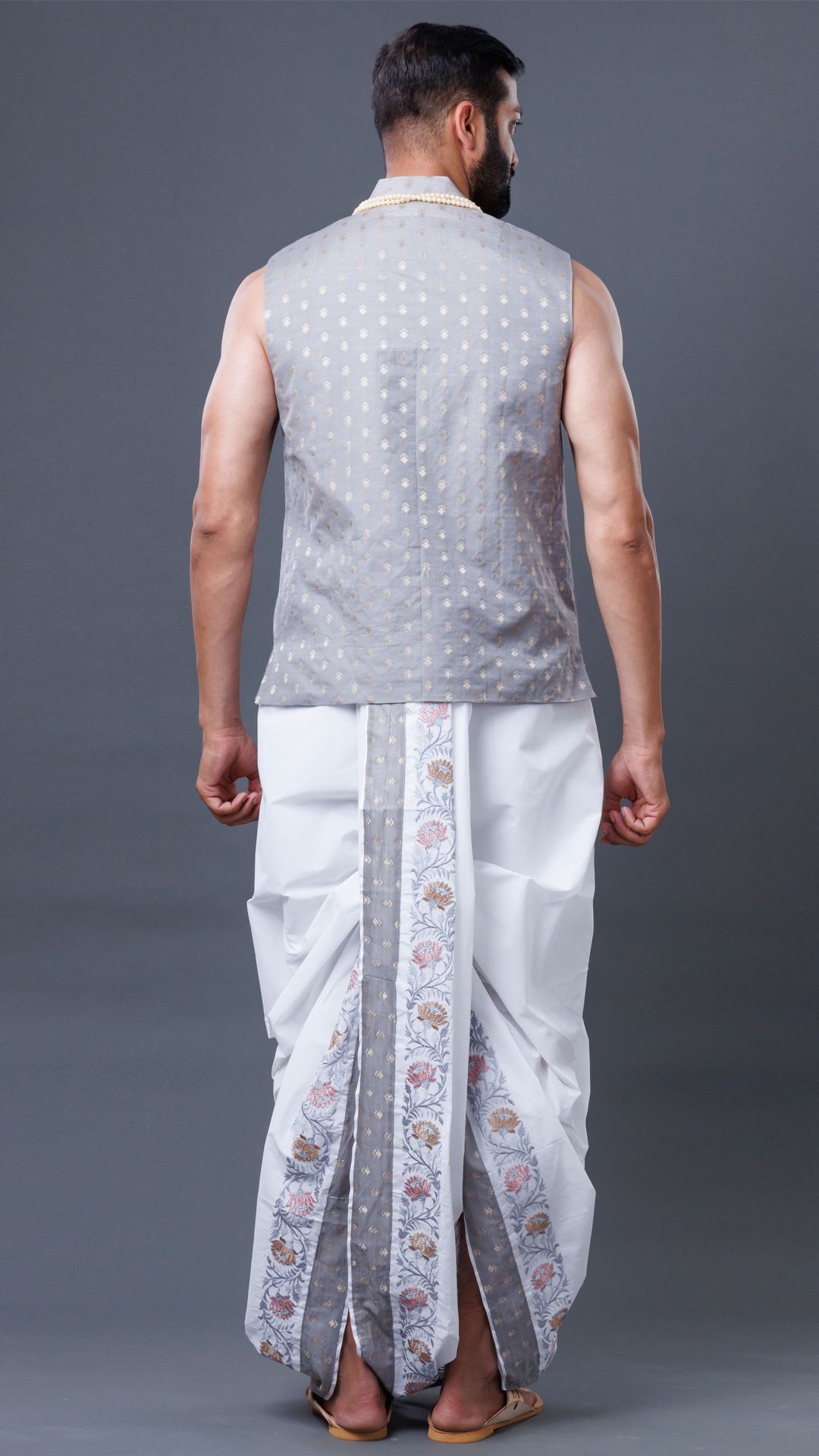 3-Piece Jod: White Dhoti, White Kurta & Colored Khesh (Dhoti 4.5m, Kurta 3m, Khesh 2.25m) ratnadeepdhoti