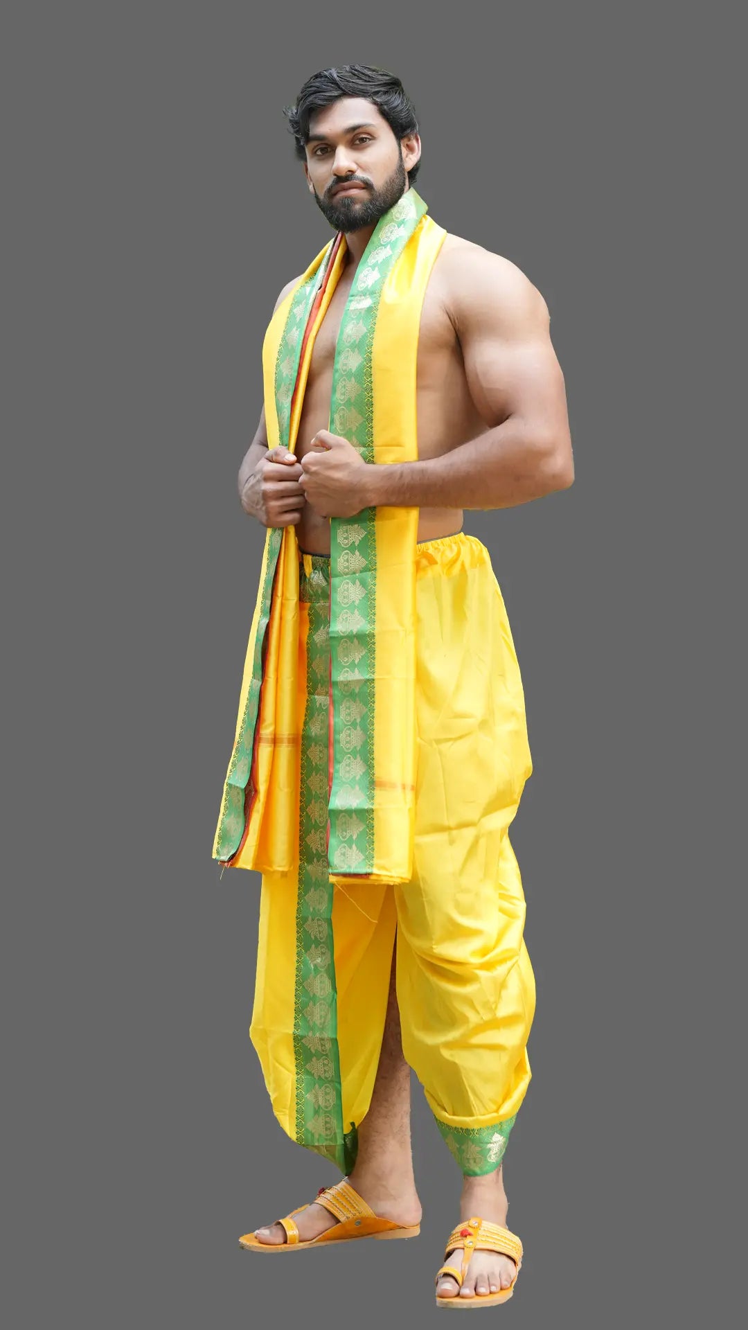 Kalash Border Jod in Yellow and Parrot Green with Design (10x6) ratnadeepdhoti