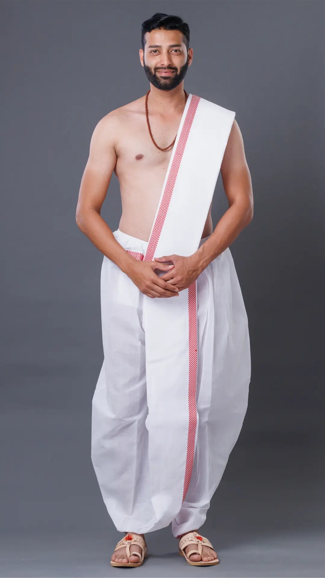 Readymade White Cotton Dhoti with Uparana ratnadeepdhoti