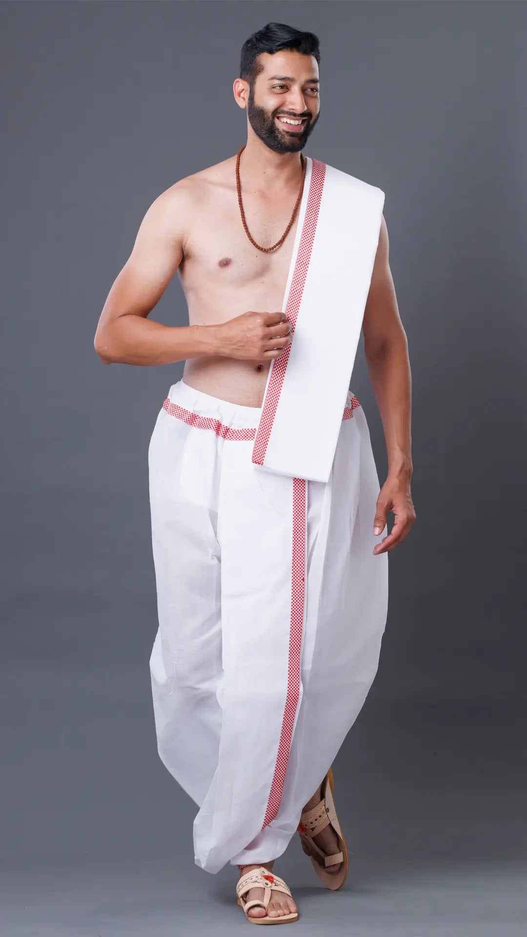 Readymade Cotton White Dhoti & Uparana ratnadeepdhoti