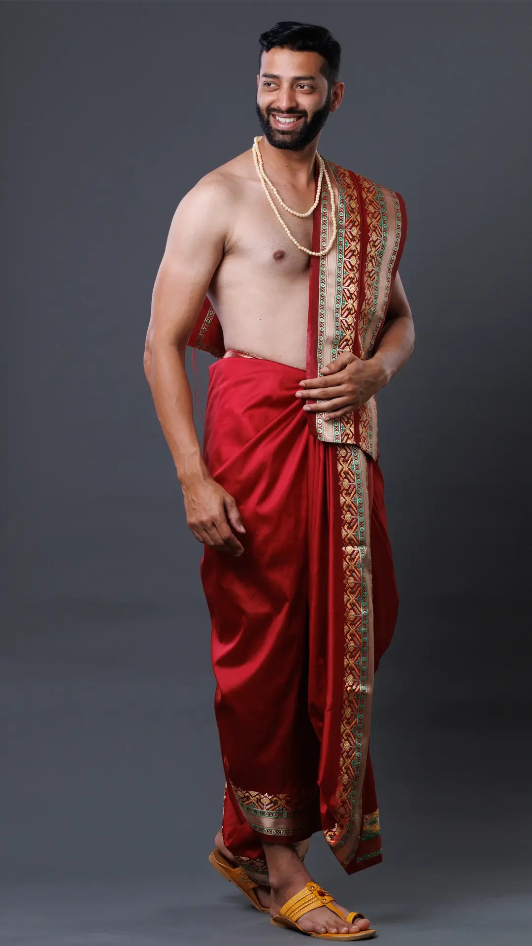 Semi Silk Patola Border Dhoti & Uparana ratnadeepdhoti