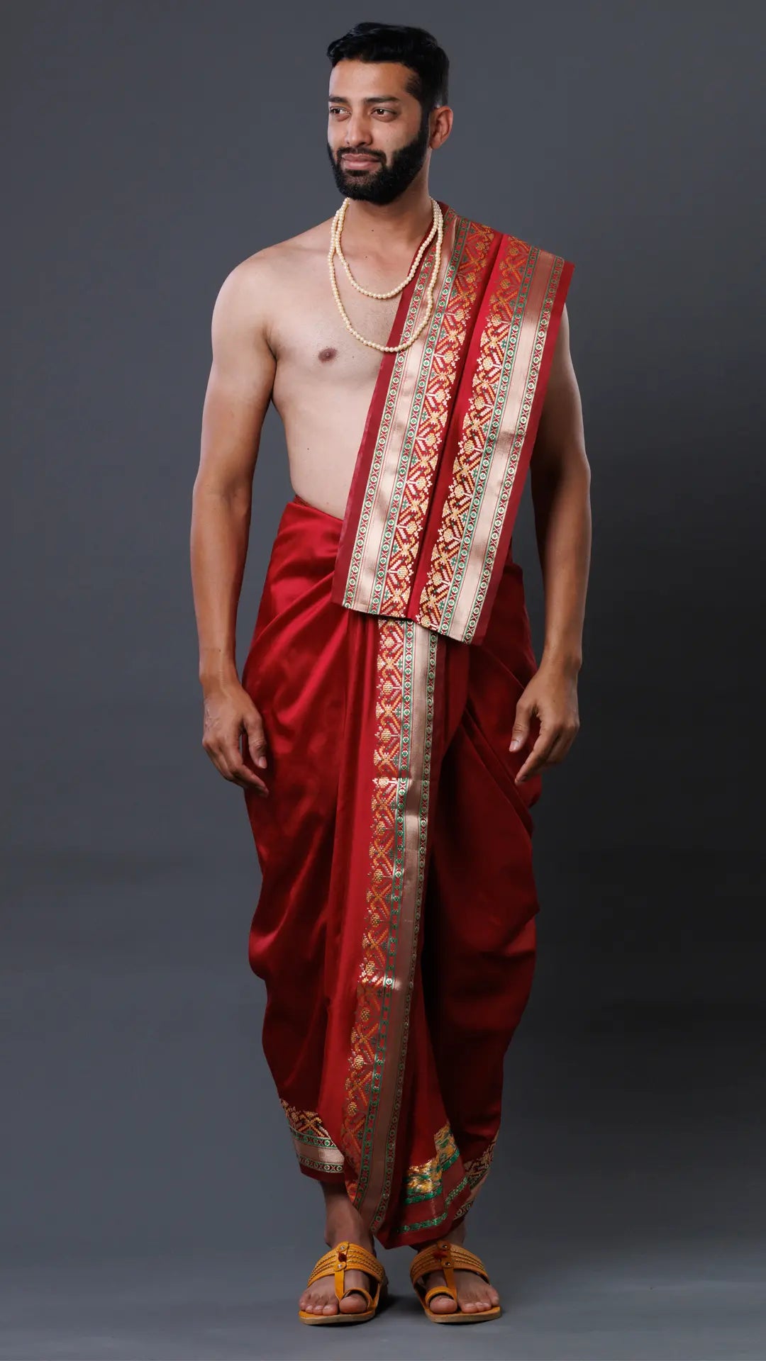 Semi Silk Patola Border Dhoti & Uparana ratnadeepdhoti