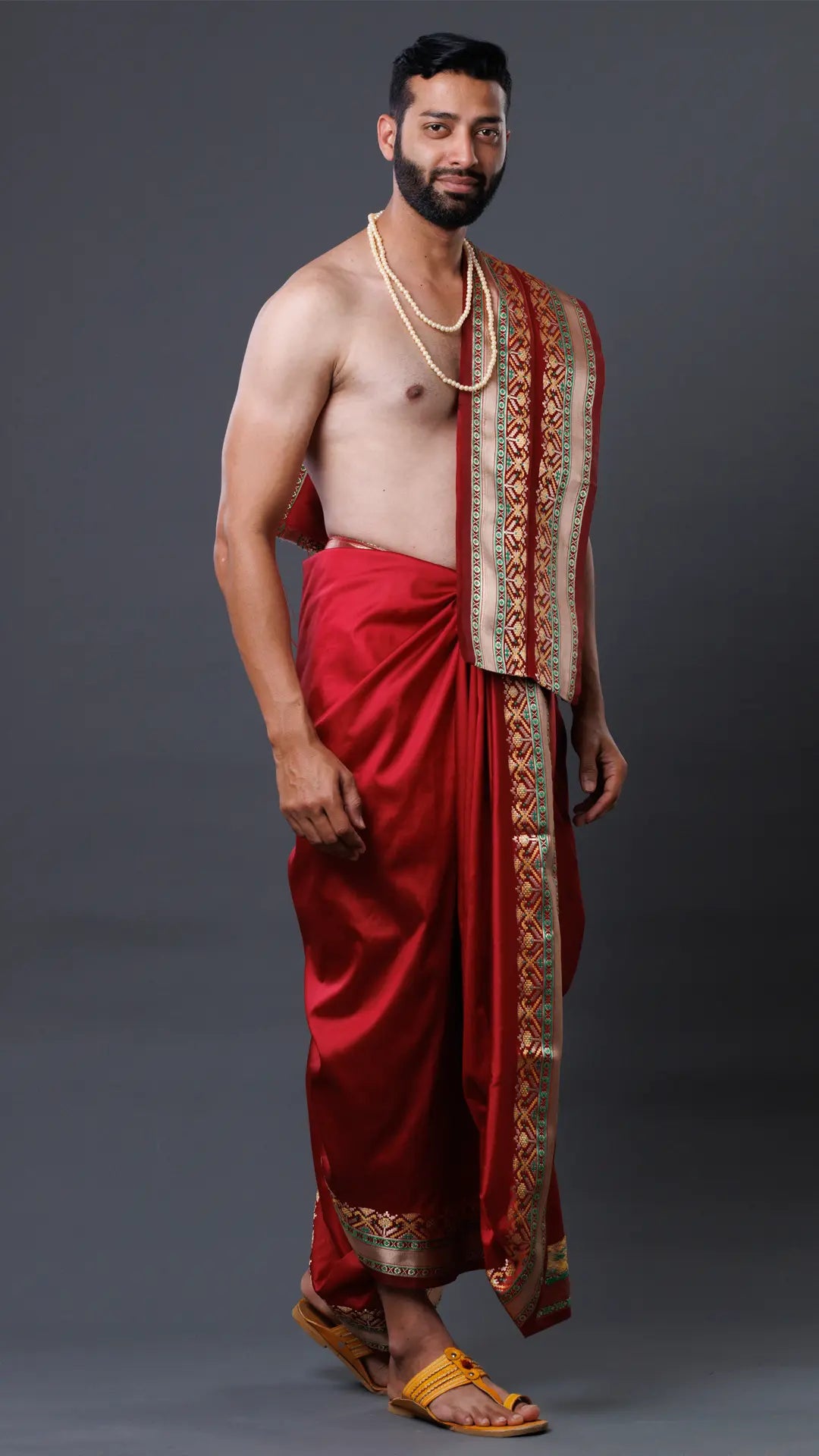 Semi Silk Patola Border Dhoti & Uparana ratnadeepdhoti