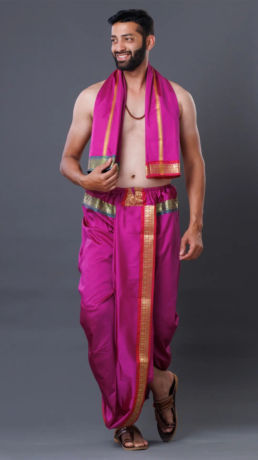 Readymade Rani Pink Silk Dhoti & Uparana ratnadeepdhoti