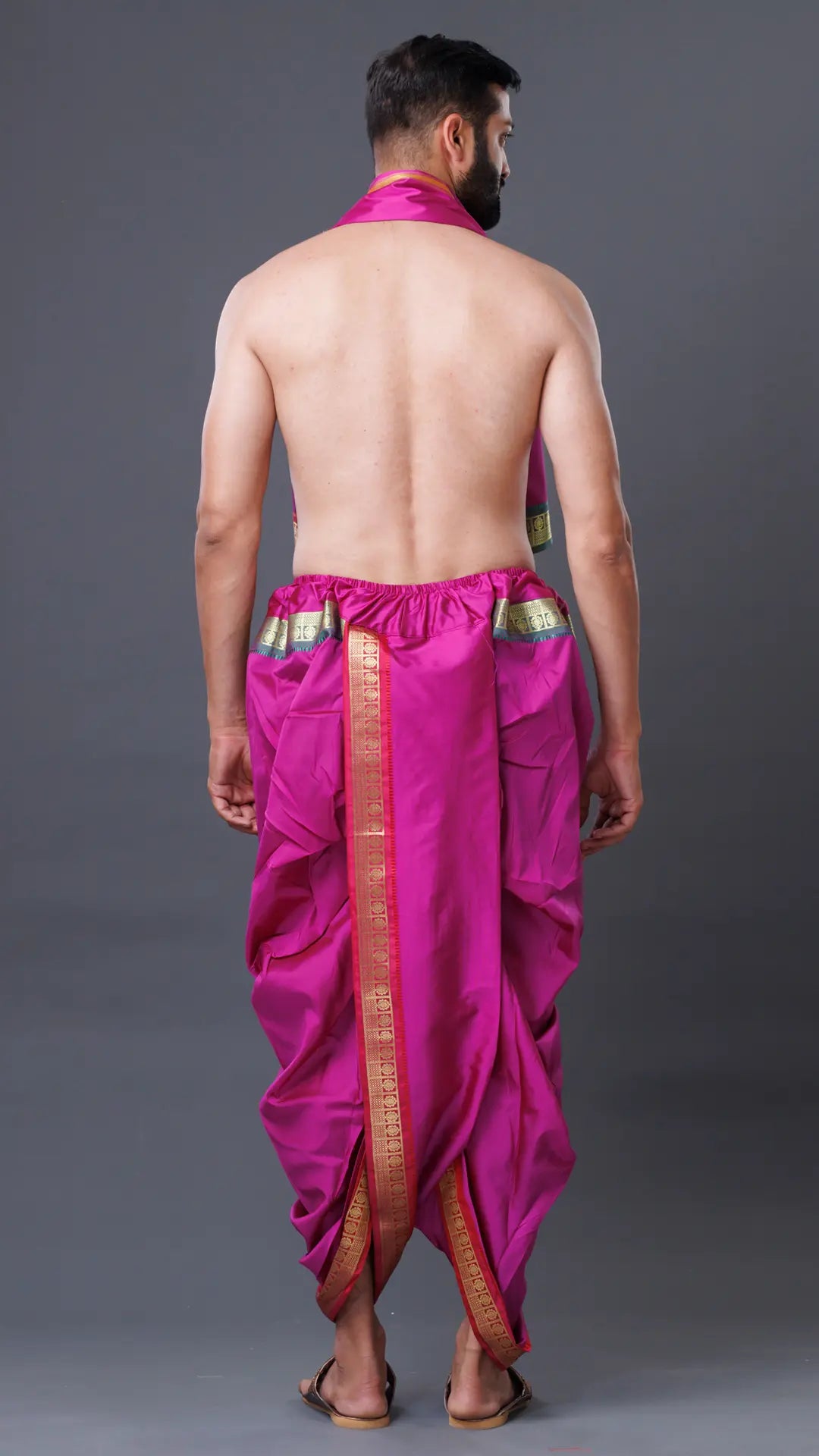 Readymade Silk Dhoti & Uparana in Rani (Pink) Color ratnadeepdhoti