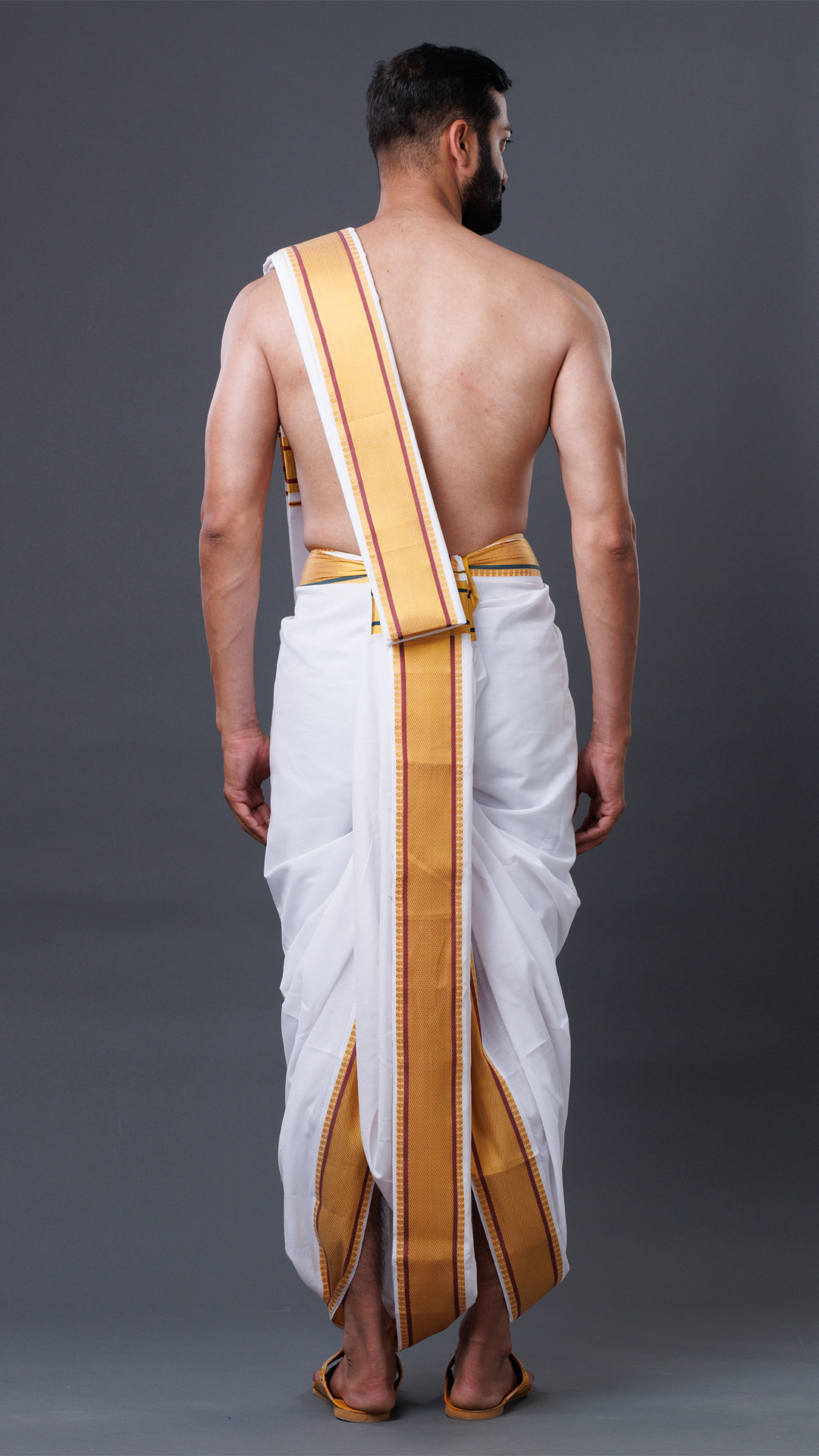 Traditional White Cotton Dhoti with 6cm Golden Zari Border for Men ratnadeepdhoti