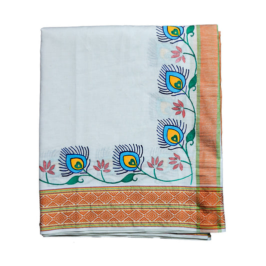 Peacock Feather Printed Dhoti ratnadeepdhoti