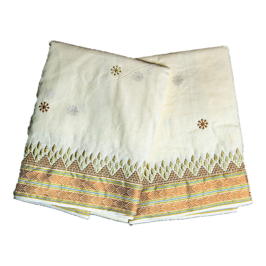 Golden Work Cotton Dhoti (10x6): Classic Style with Elegant Details Ratnadeep Dhoti