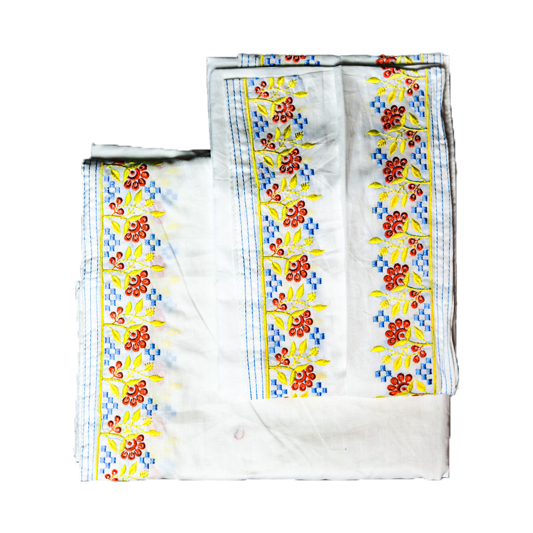 Elegant White Work Cotton Dhoti ((10*6) Ratnadeep Dhoti