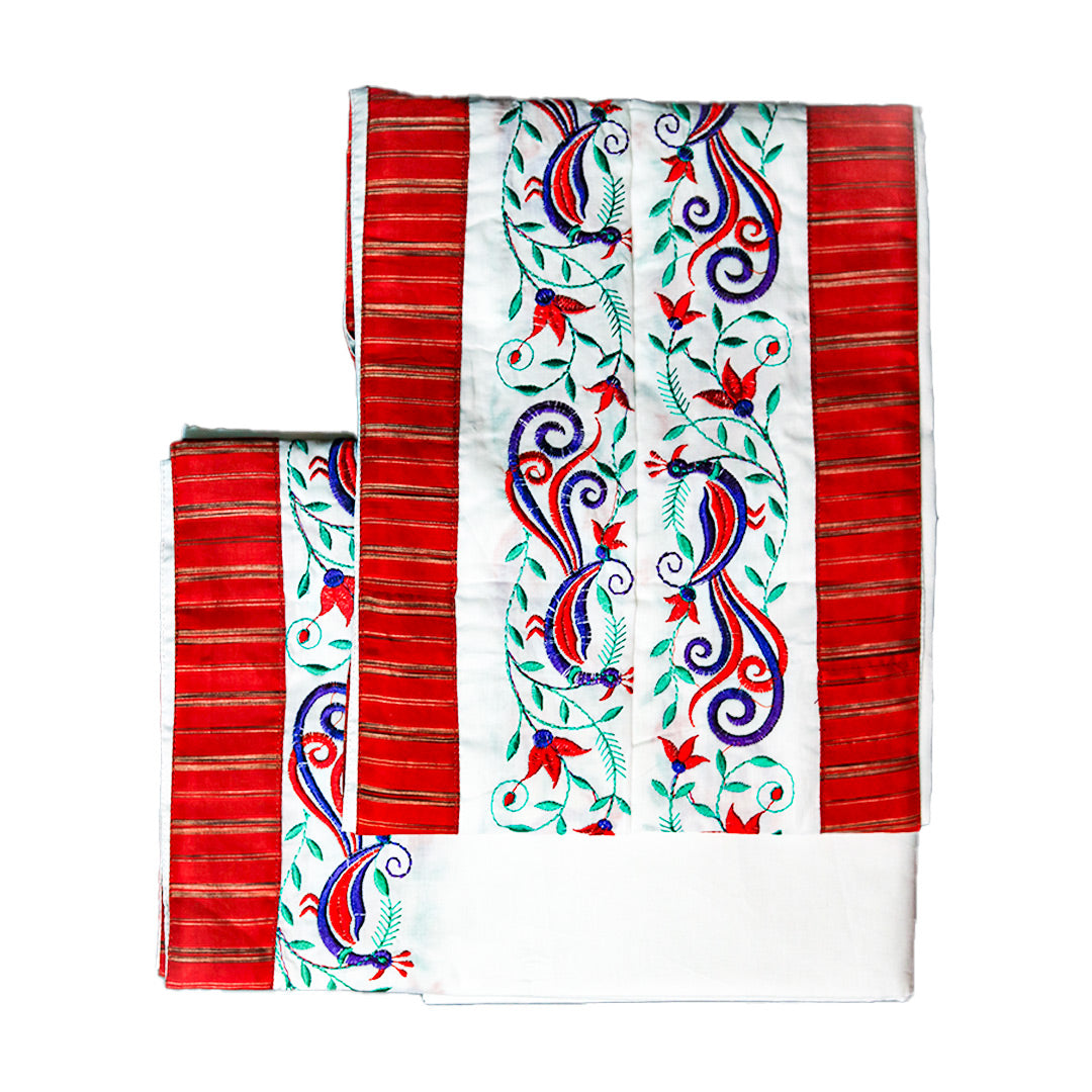 Red artistic Border Cotton Dhoti (10*6) Ratnadeep Dhoti