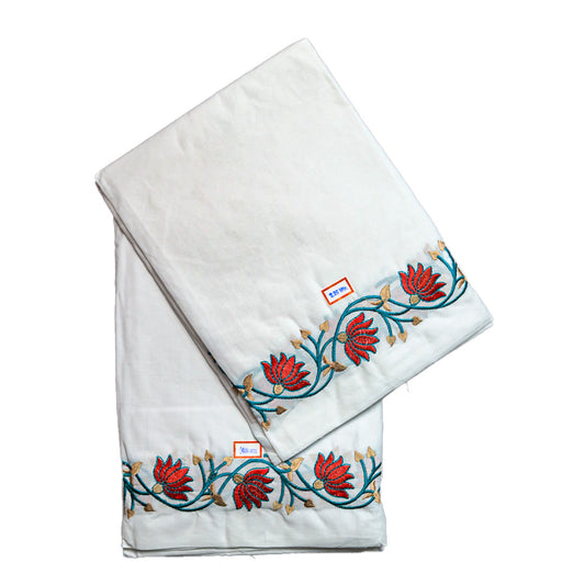 Organic Cotton Dhoti With Flower Border Design (10*6) Ratnadeep Dhoti