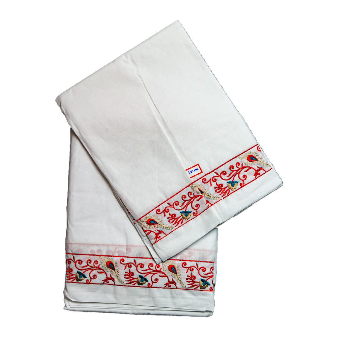 Devotional Cotton Dhoti With Peacock Feather Design (10x6) Ratnadeep Dhoti