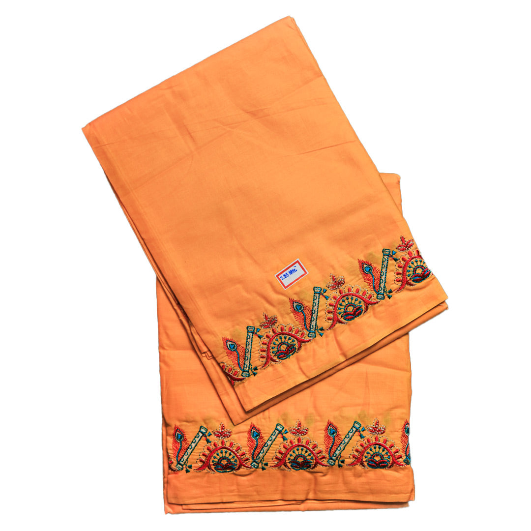 Flower Design Border Orange Cotton Dhoti (10*6) Ratnadeep Dhoti