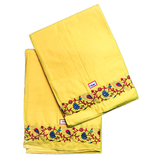 Yellow Dhoti with Peacock Feather Border Design - 10x6 Size, Traditional Indian Wear Ratnadeep Dhoti