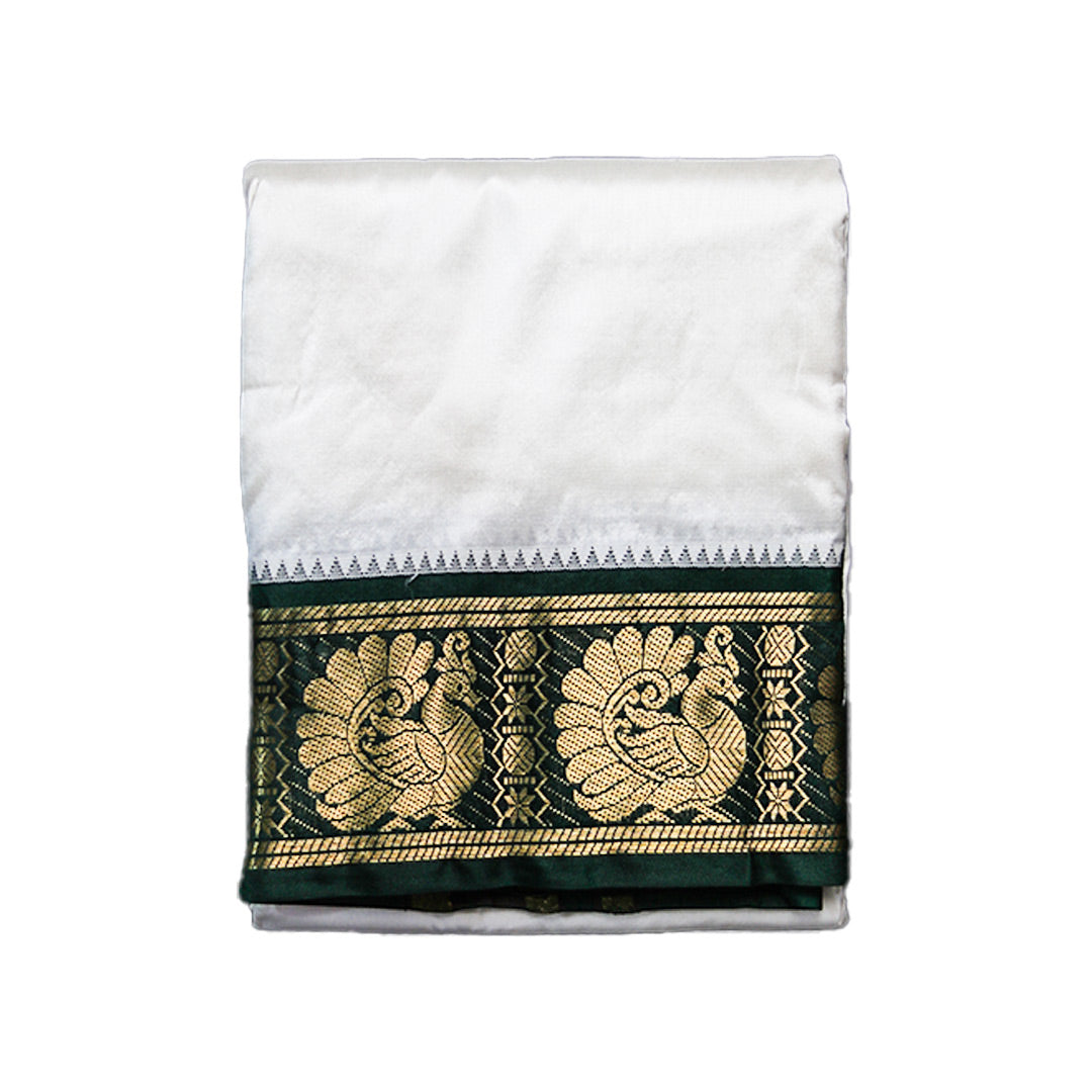 Luxurious Pure Silk Dhoti with Plated Border (10x6) ratnadeepdhoti