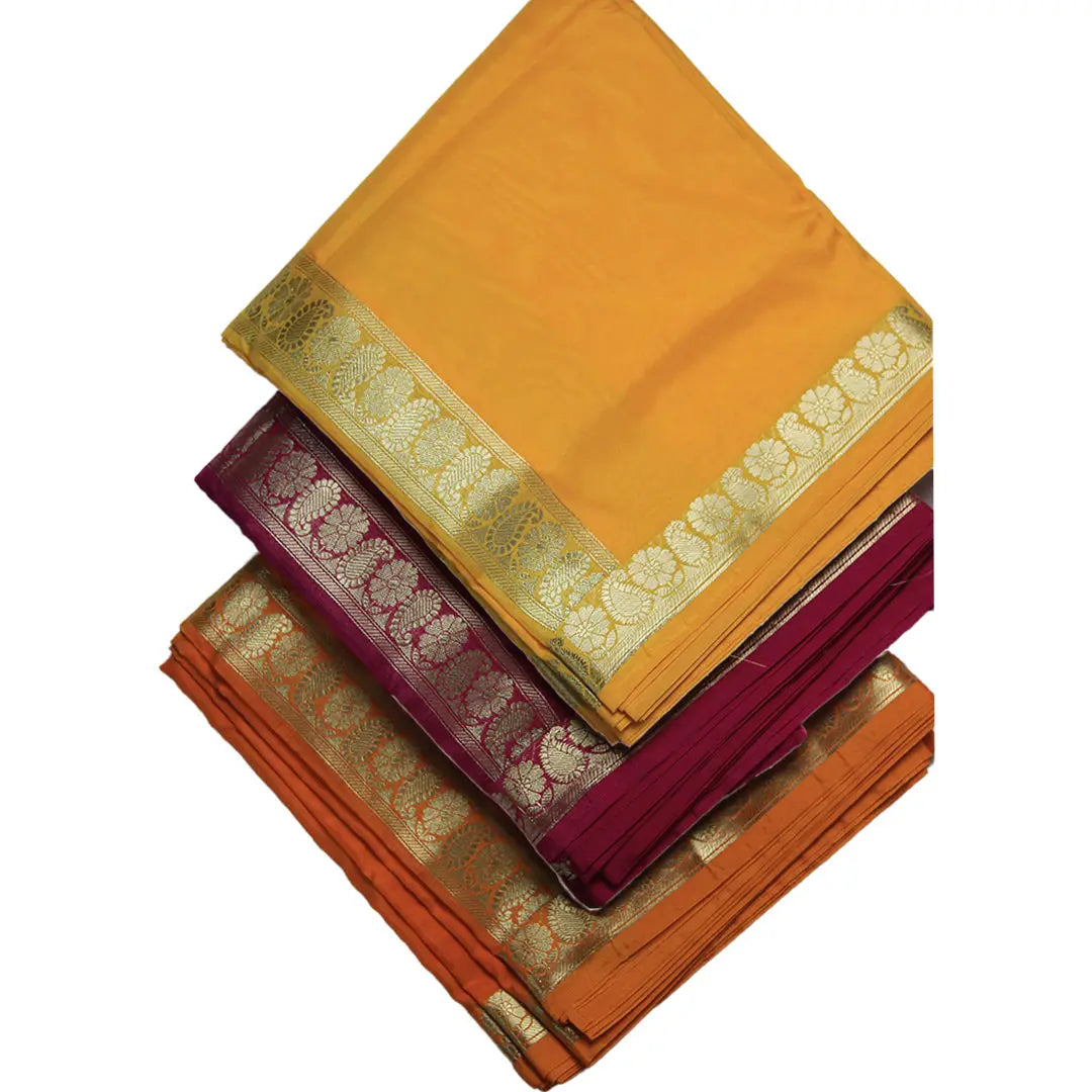 Mango Border Semi Silk Dhoti & Uparana ratnadeepdhoti