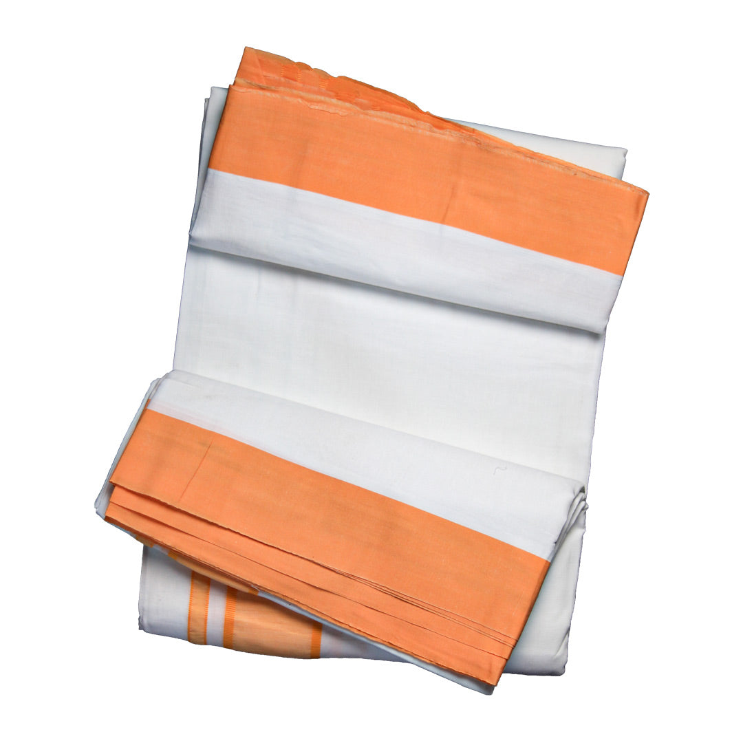 Traditional White Dhoti with Vibrant Orange Border (10x6): Vibrant Elegance in Traditional Wear Ratnadeep Dhoti