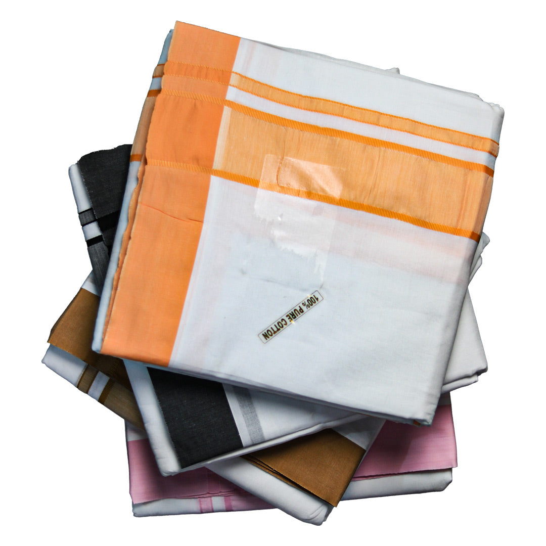 White Dhoti with Orange Border (10x6): Vibrant Elegance in Traditional Wear Ratnadeep Dhoti