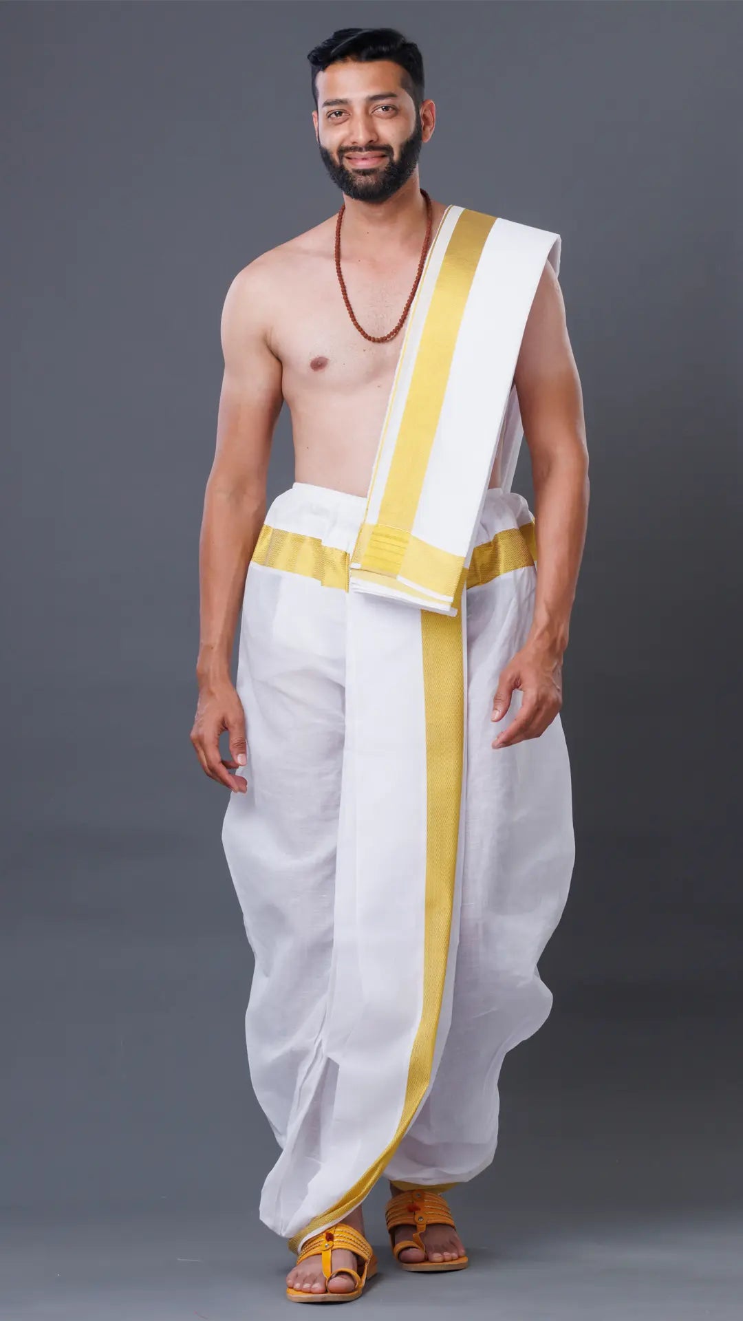Cotton White Dhoti with Uparana and 100k Jari Border ratnadeepdhoti