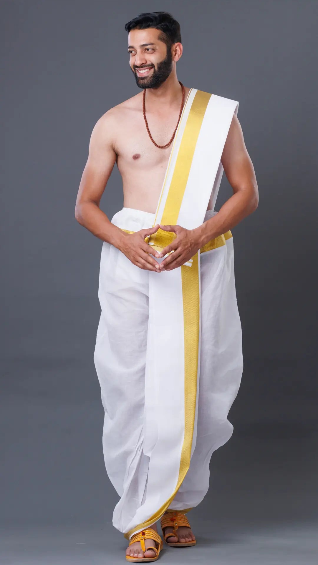 Cotton White Dhoti with Uparana and 100k Jari Border ratnadeepdhoti