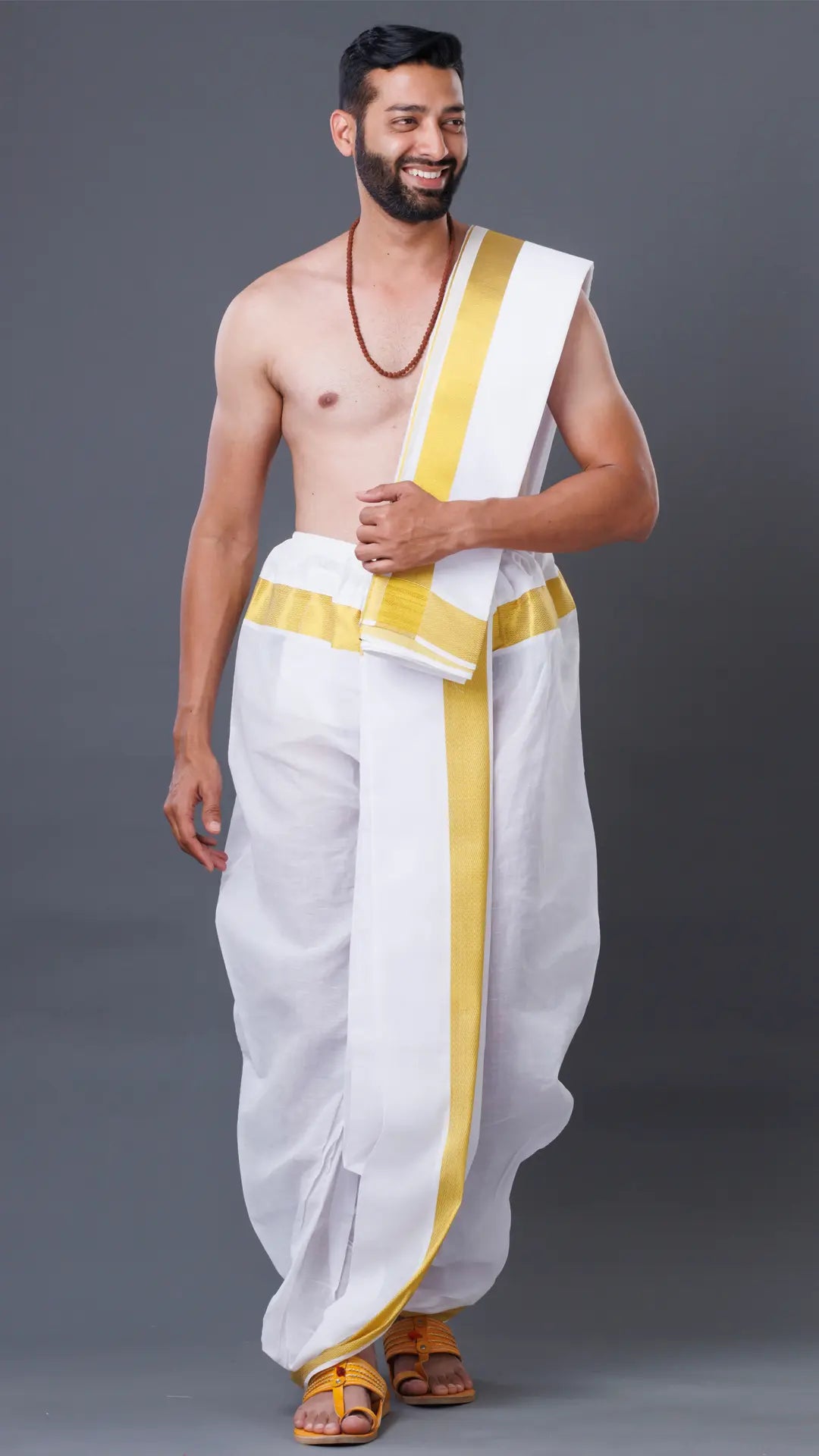 Cotton White Dhoti with Uparana and 100k Jari Border ratnadeepdhoti