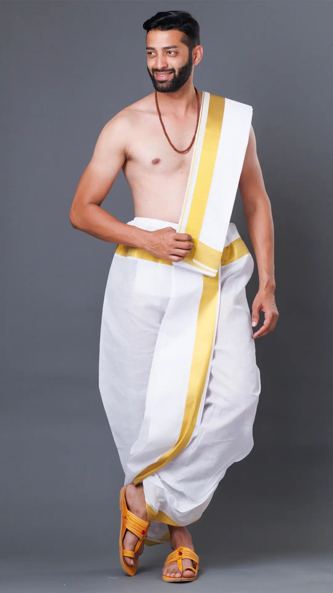 White Cotton Dhoti with Uparana & 100K Jari Border ratnadeepdhoti