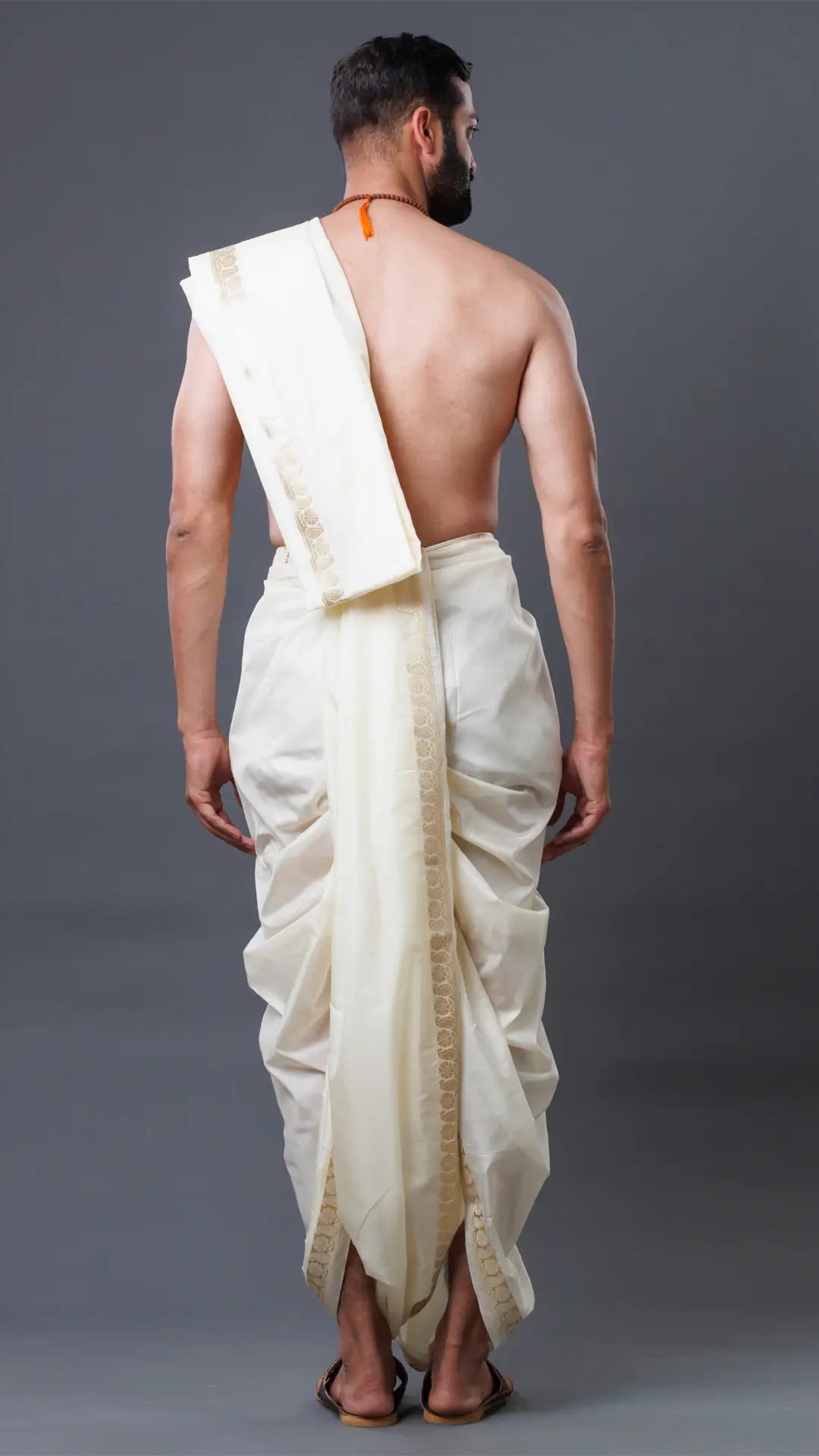 Mango Border Semi Silk Dhoti & Uparana ratnadeepdhoti