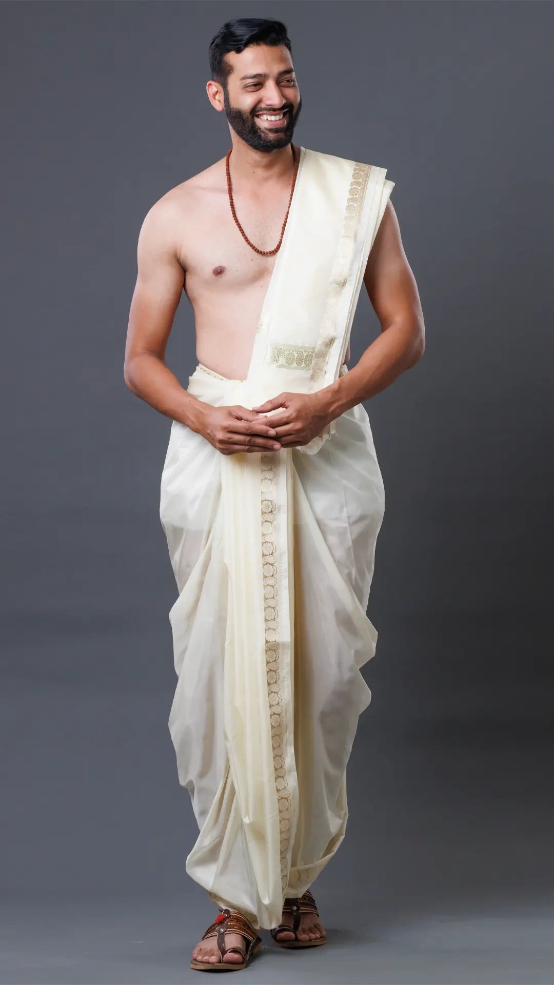 Mango Border Semi Silk Dhoti & Uparana ratnadeepdhoti