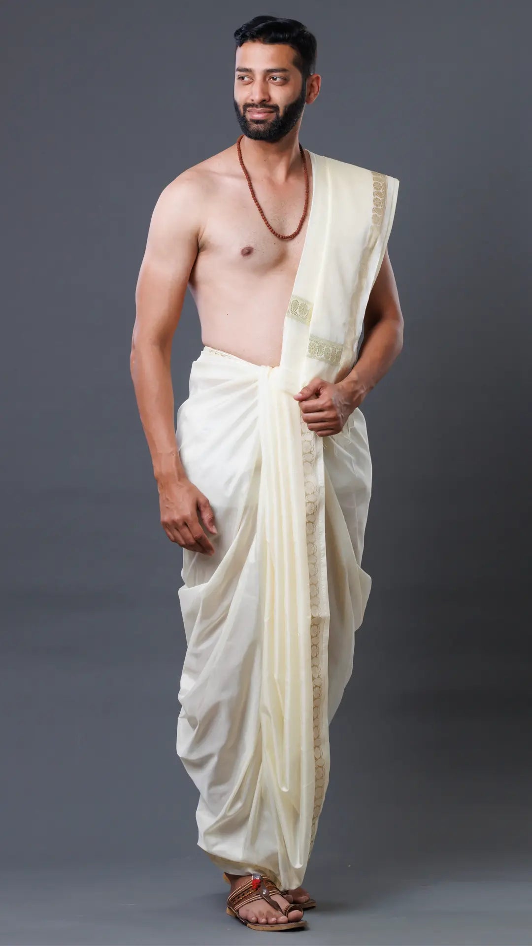 Mango Border Semi Silk Dhoti & Uparana ratnadeepdhoti