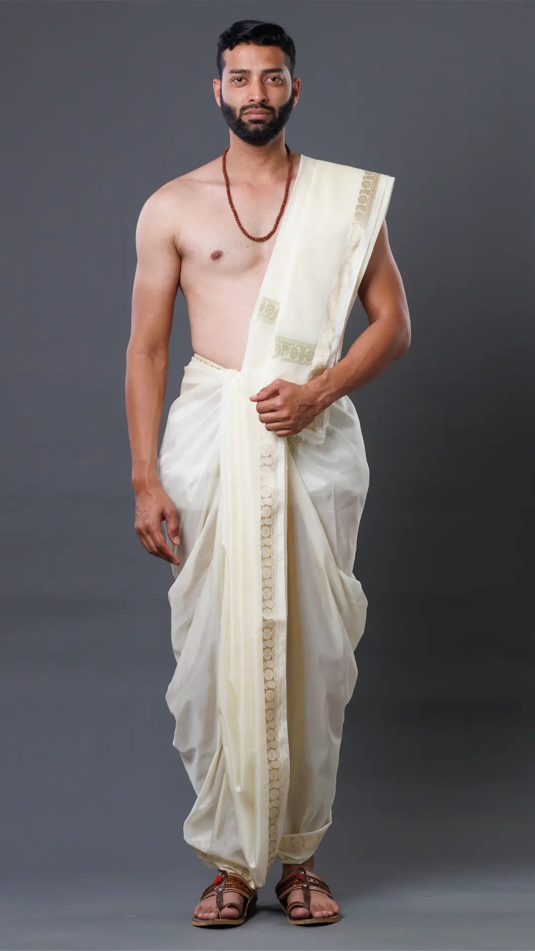 Mango Border Semi Silk Dhoti & Uparana ratnadeepdhoti