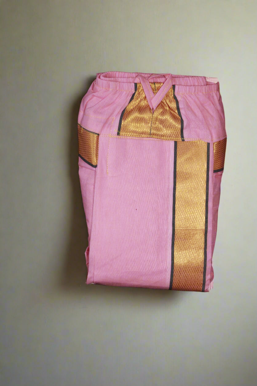 Gold Jari Border Readymade light pink Dhoti Ratnadeep Dhoti