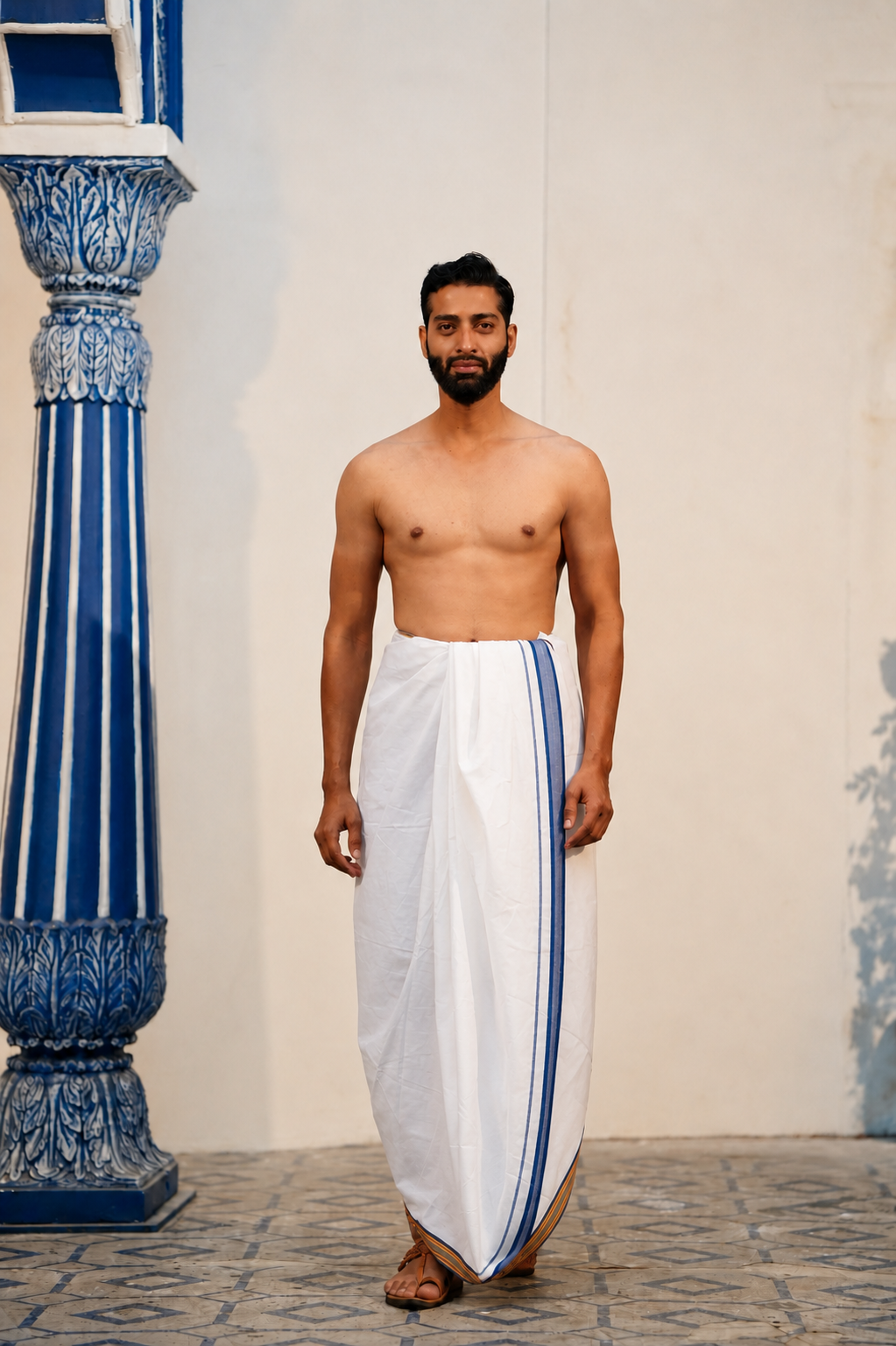 1-inch Border White Cotton Dhoti (4.5 mtr) for Men