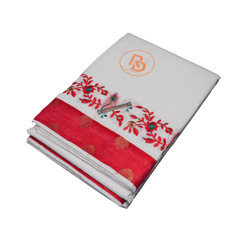 Premium Cotton Dhoti(10 x 6) Set with Deep Red Border & Ethnic Detailing Ratnadeep Dhoti