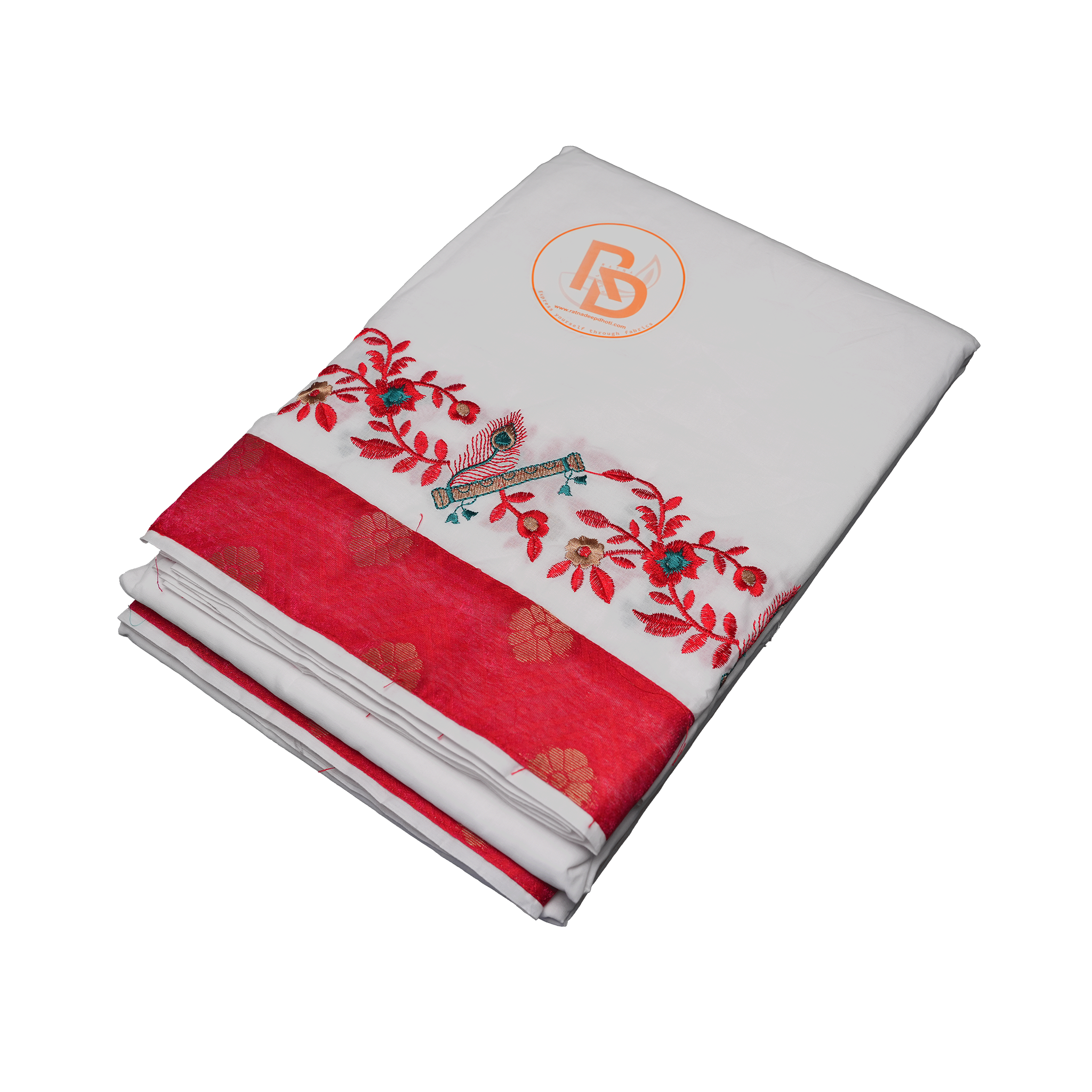Premium Cotton Dhoti(10 x 6) Set with Deep Red Border & Ethnic Detailing Ratnadeep Dhoti