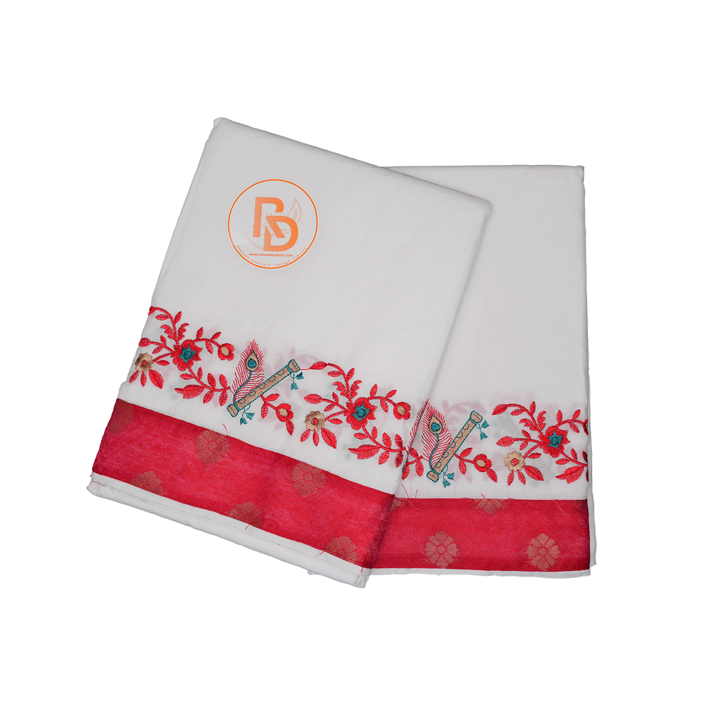 Premium Cotton Dhoti(10 x 6) Set with Deep Red Border & Ethnic Detailing Ratnadeep Dhoti