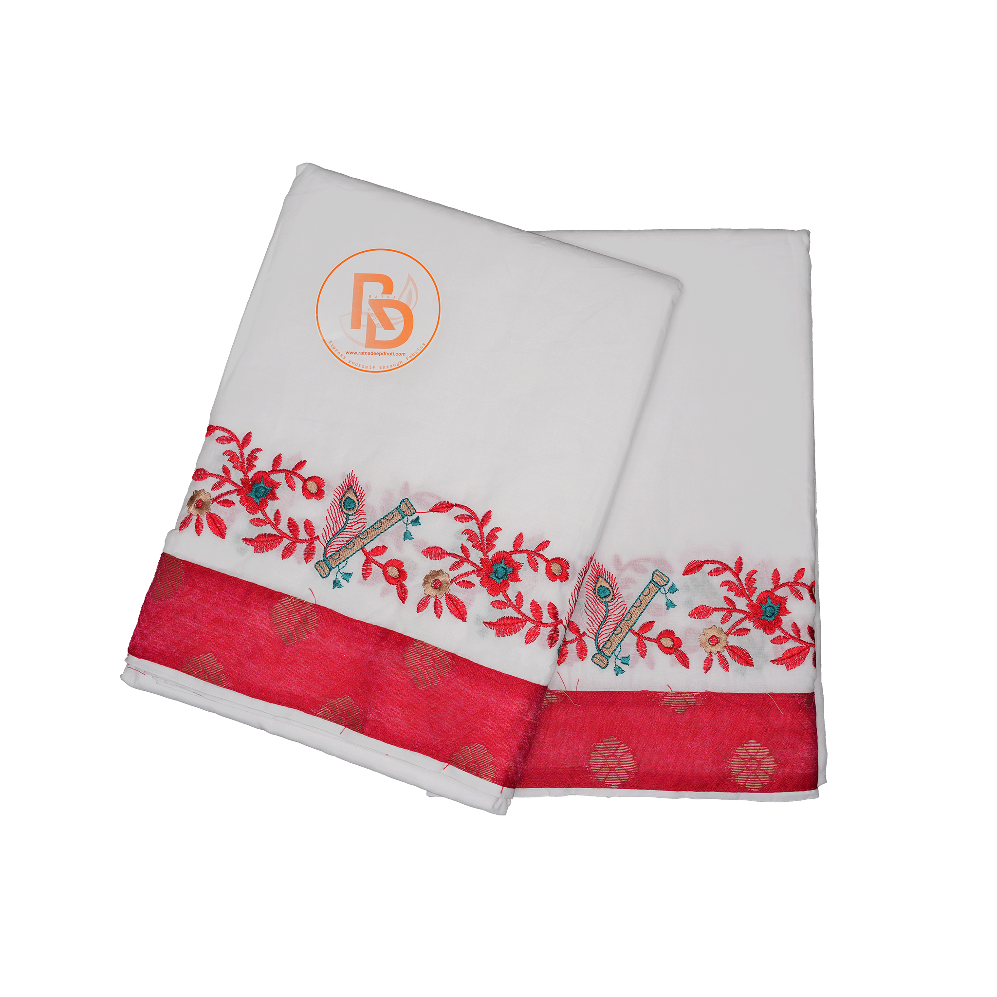 Premium Cotton Dhoti(10 x 6) Set with Deep Red Border & Ethnic Detailing Ratnadeep Dhoti