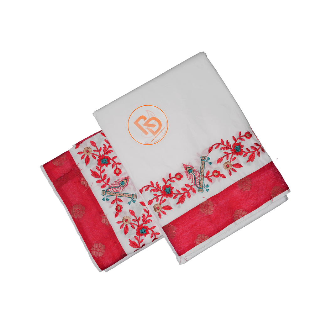 Premium Cotton Dhoti(10 x 6) Set with Deep Red Border & Ethnic Detailing Ratnadeep Dhoti