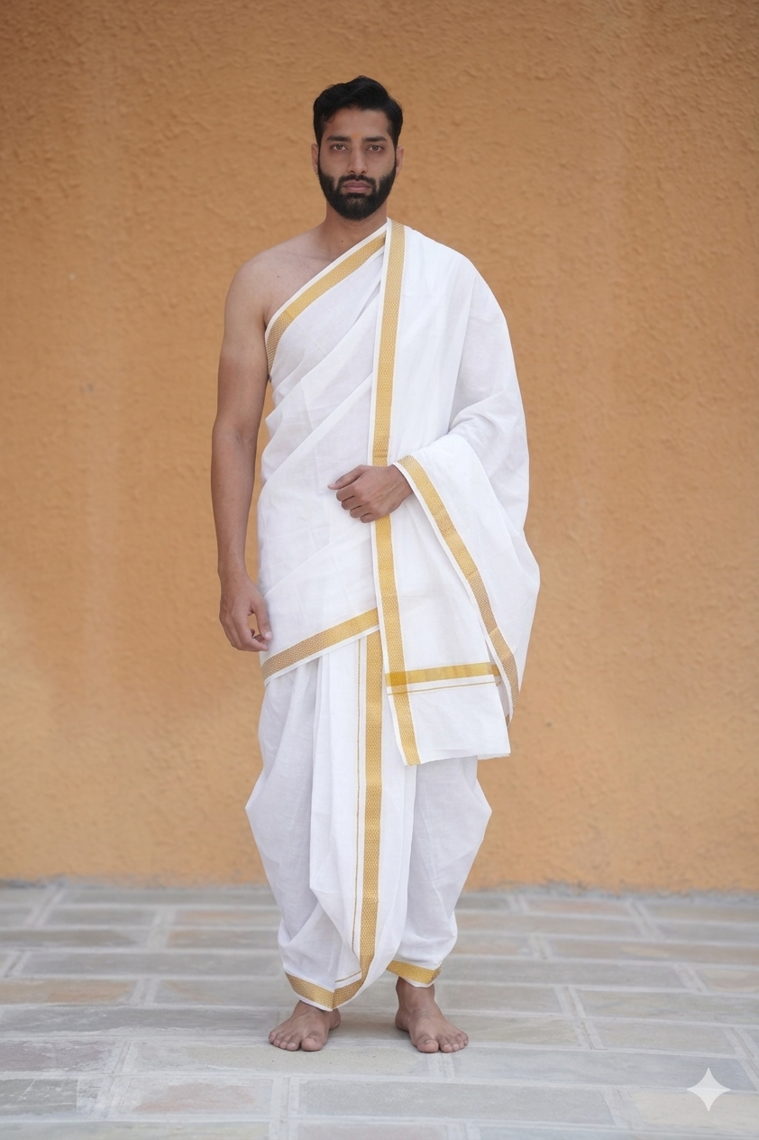 Man wearing a 100k cotton dhoti with uparana