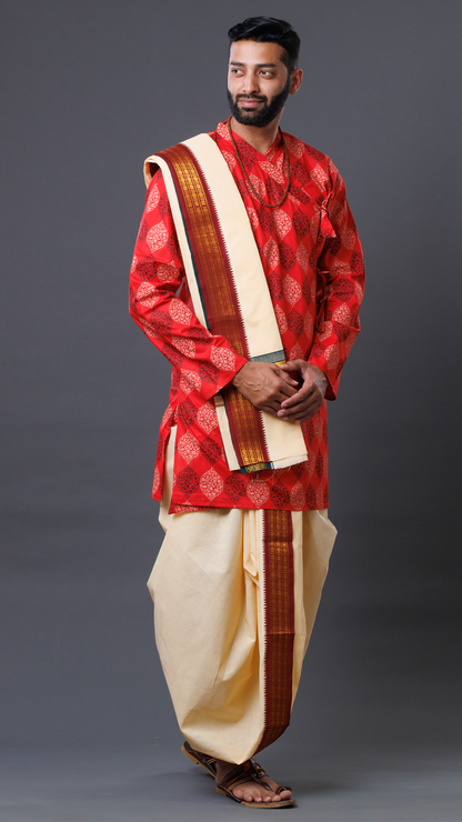 Sandal Cotton Dhoti Set with Khesh (10x6): Subtle Elegance Ratnadeep Dhoti