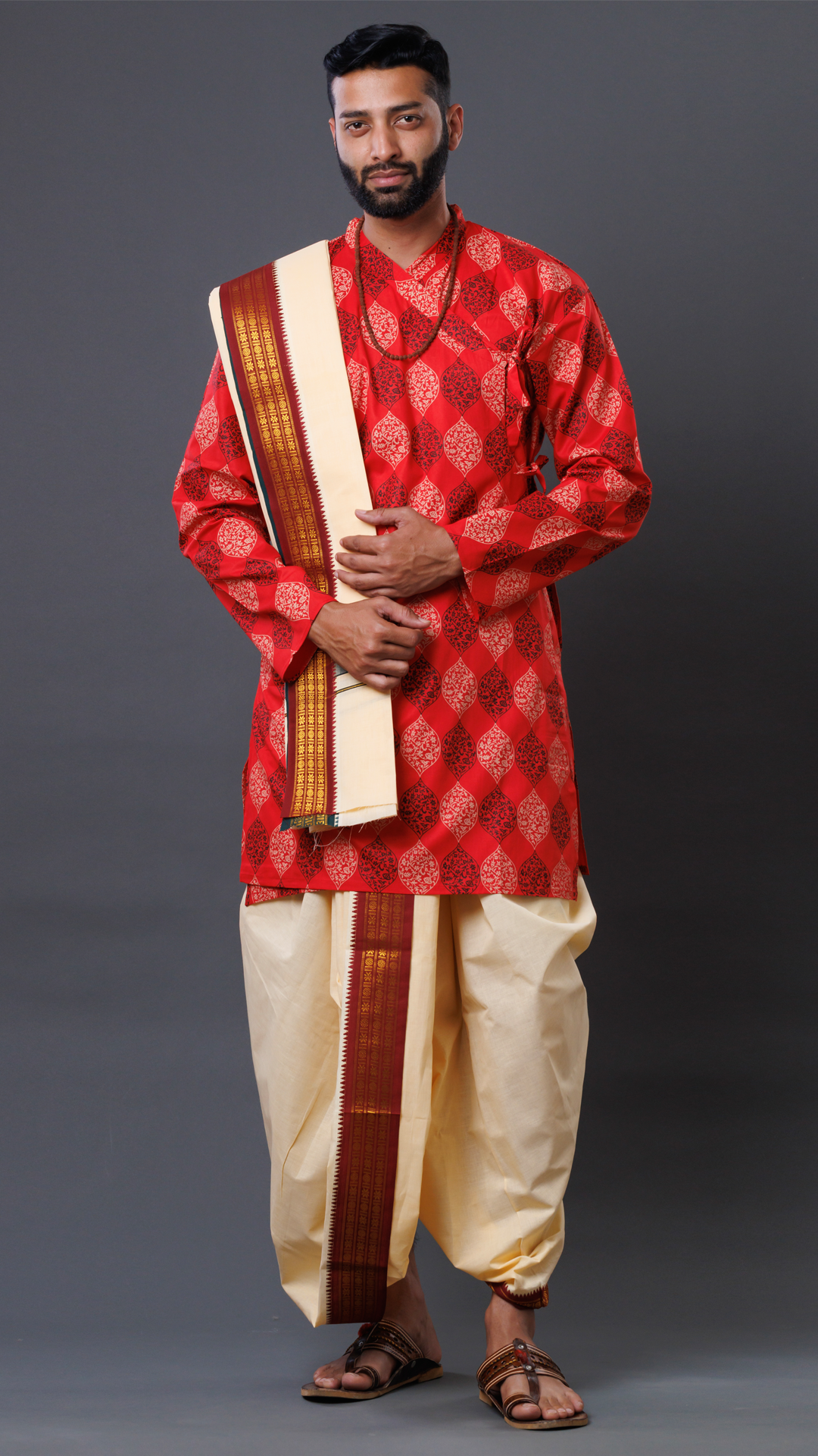 Sandal Cotton Dhoti Set with Khesh  (10x6): Subtle Elegance Ratnadeep Dhoti